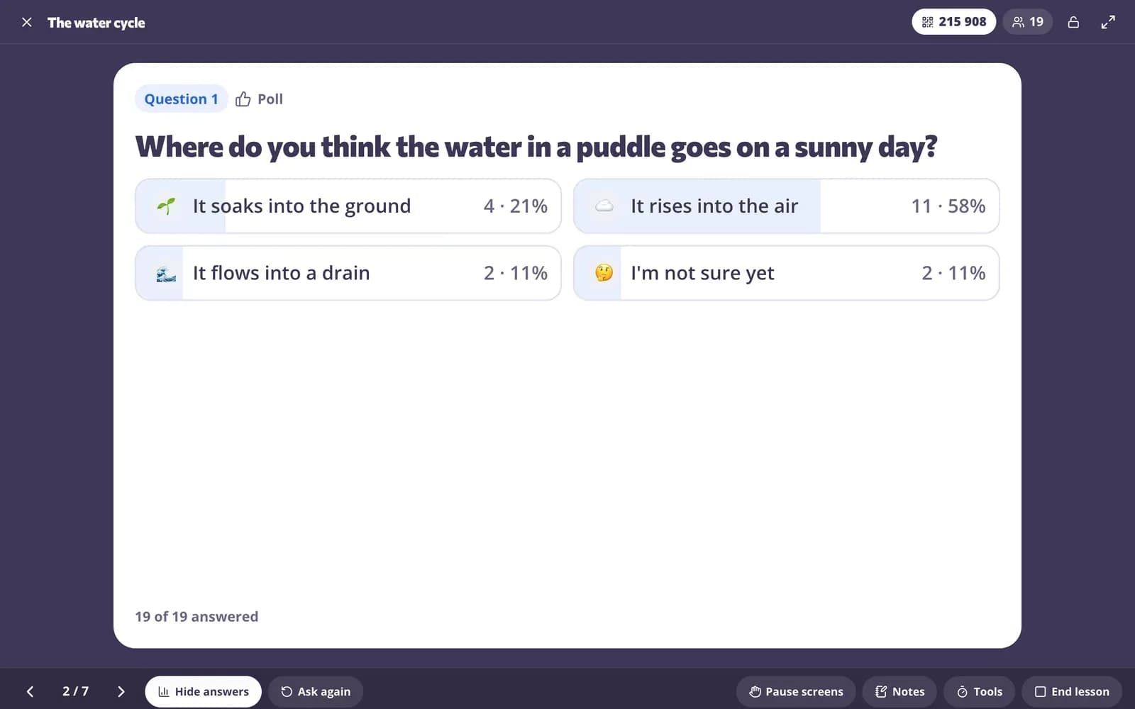 Teacher presenting a live lesson with student responses